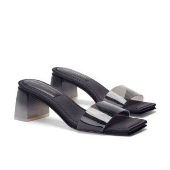 Good American Black and Clear Block Heel Sandals - Picture 1 of 9